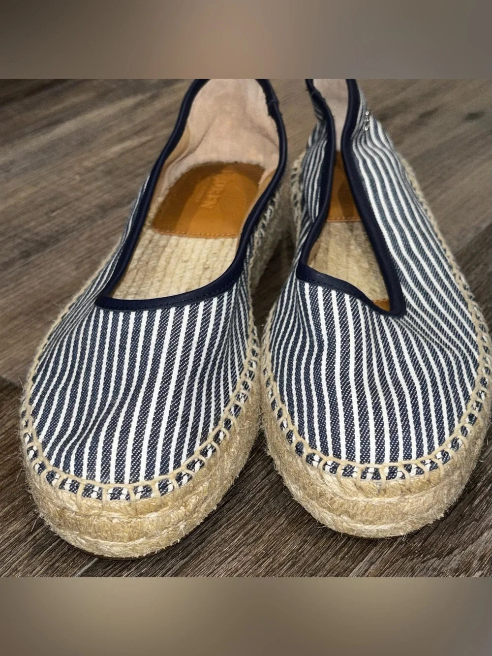 NWOT Lauren Ralph Lauren Luize Striped Canvas Ballet Espadrille Flats 8.5 Navy